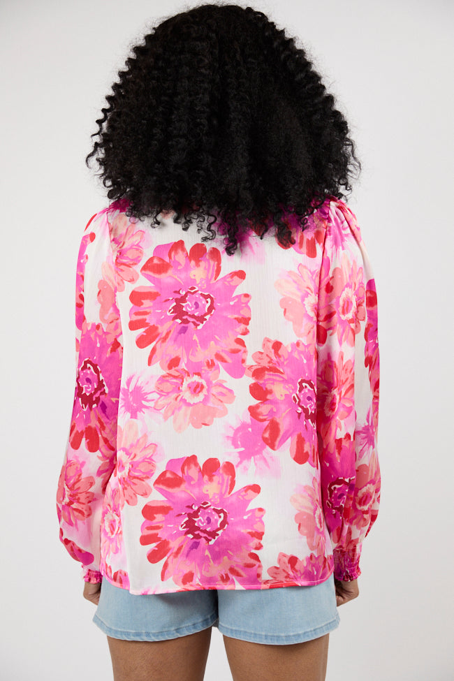 I've Been Waiting Rose Floral Satin Button Down Blouse FINAL SALE-Sunny Prom