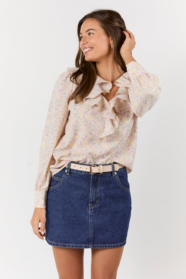 Floral Mirage Ruffle Trim Pastel Blouse FINAL SALE-Sunny Prom
