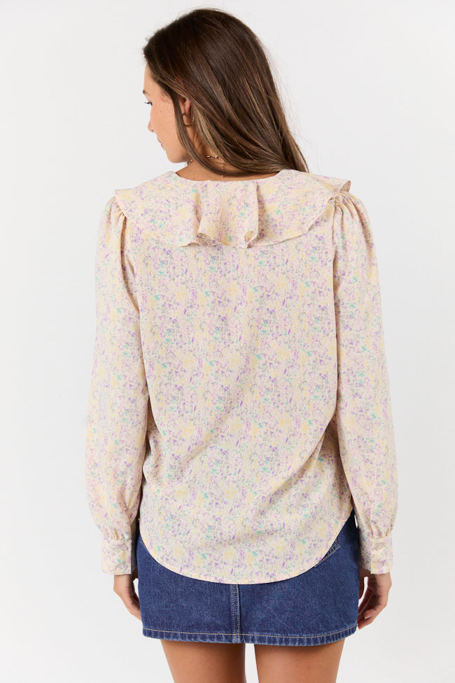 Floral Mirage Ruffle Trim Pastel Blouse FINAL SALE-Sunny Prom