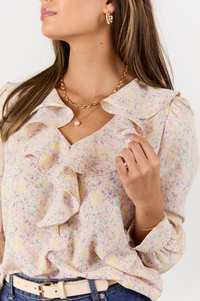 Floral Mirage Ruffle Trim Pastel Blouse FINAL SALE-Sunny Prom