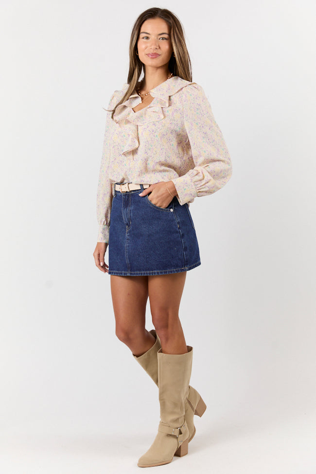 Floral Mirage Ruffle Trim Pastel Blouse FINAL SALE-Sunny Prom