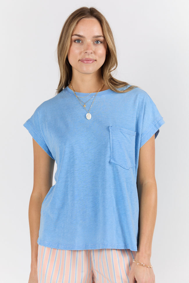 All Washed Up Blue Knit Pocket Tee-Sunny Prom