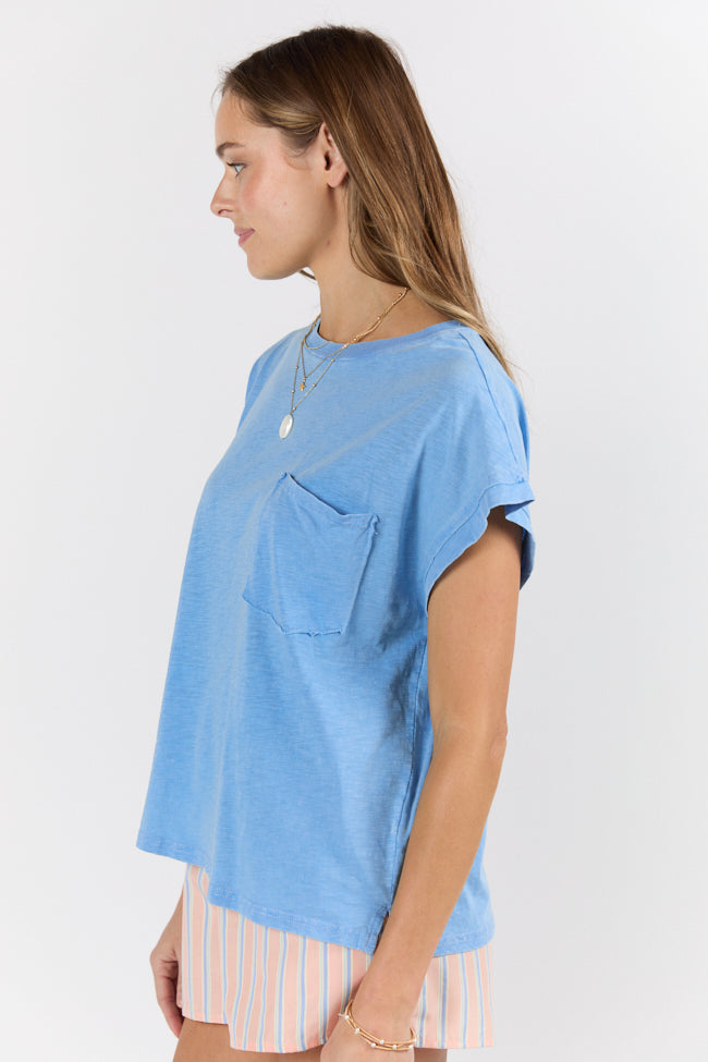 All Washed Up Blue Knit Pocket Tee-Sunny Prom