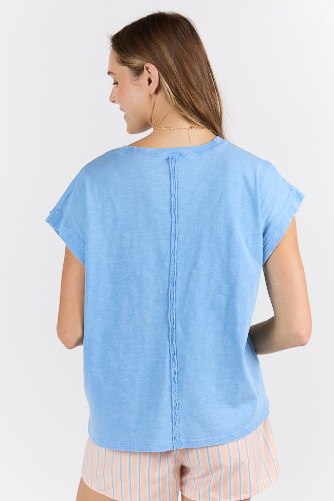 All Washed Up Blue Knit Pocket Tee-Sunny Prom