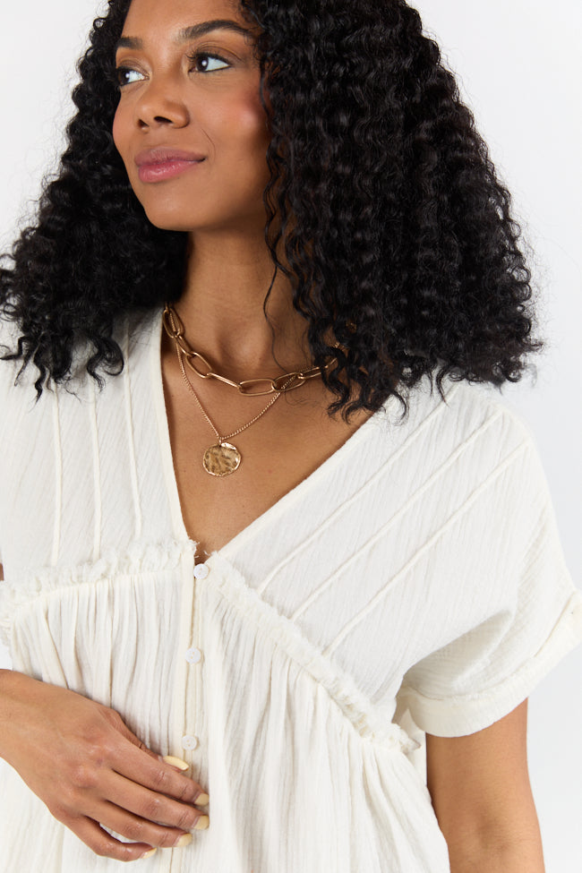 If I Knew Ivory Gauze Button Detail Short Sleeve Top FINAL SALE-Sunny Prom