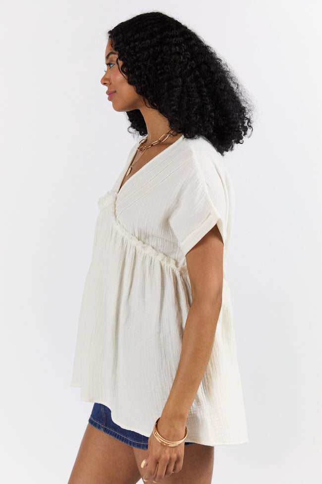 If I Knew Ivory Gauze Button Detail Short Sleeve Top FINAL SALE-Sunny Prom