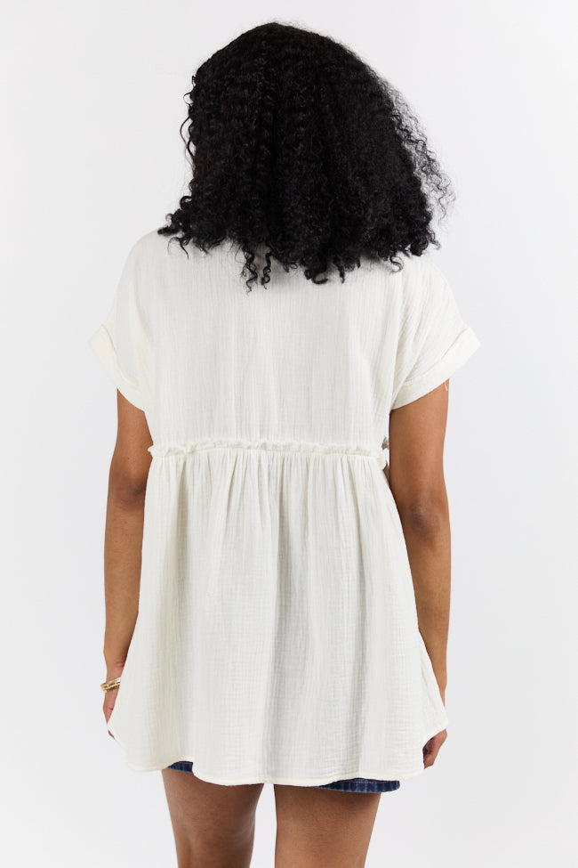 If I Knew Ivory Gauze Button Detail Short Sleeve Top FINAL SALE-Sunny Prom