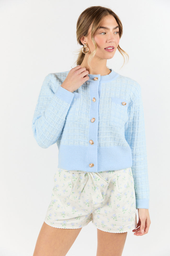 Running On Love Blue Textured Woven Detail Cardigan FINAL SALE-Sunny Prom