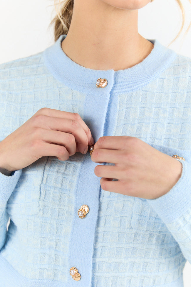 Running On Love Blue Textured Woven Detail Cardigan FINAL SALE-Sunny Prom