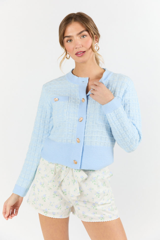 Running On Love Blue Textured Woven Detail Cardigan FINAL SALE-Sunny Prom