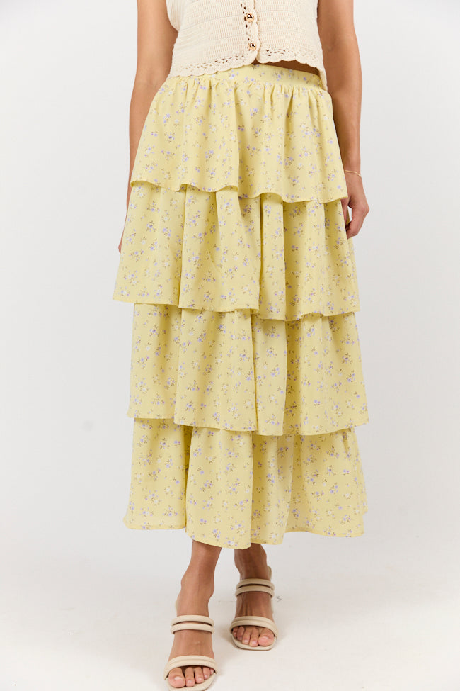 Meet Me Halfway Yellow Tiered Floral Maxi Skirt FINAL SALE-Sunny Prom