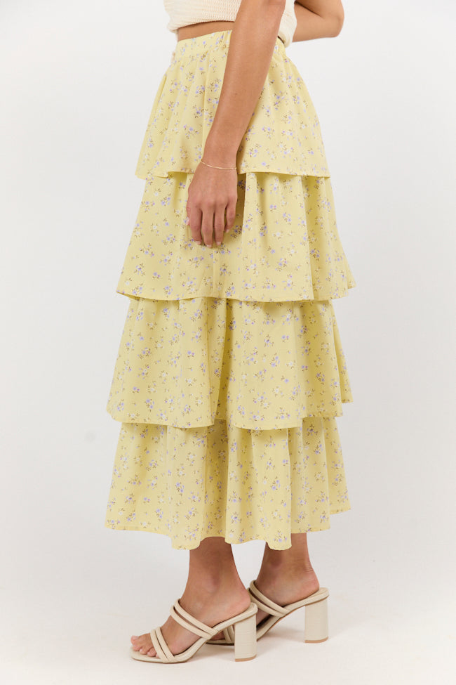 Meet Me Halfway Yellow Tiered Floral Maxi Skirt FINAL SALE-Sunny Prom
