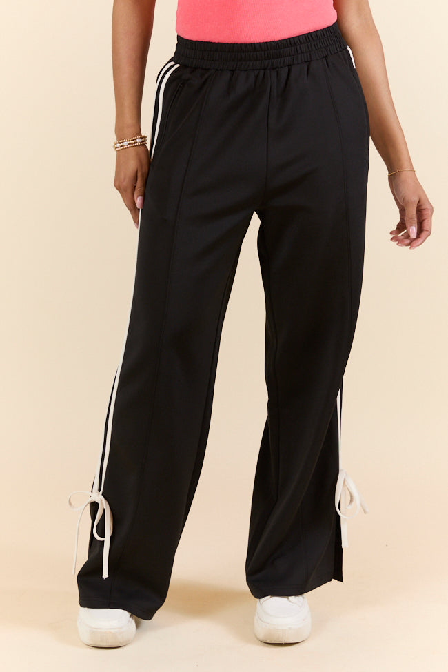 Push The Limits Black Bow Detail Track Pants-Sunny Prom