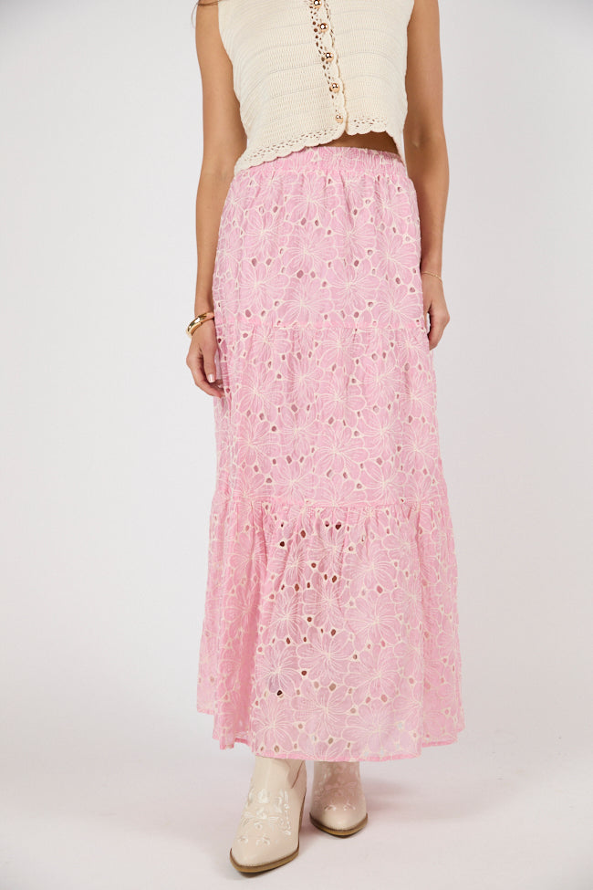 No Place Like This Pink Embroidered Maxi Skirt FINAL SALE-Sunny Prom