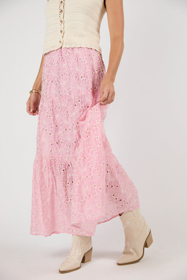 No Place Like This Pink Embroidered Maxi Skirt FINAL SALE-Sunny Prom