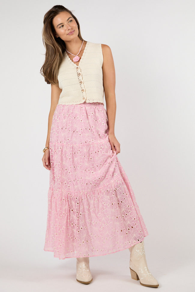 No Place Like This Pink Embroidered Maxi Skirt FINAL SALE-Sunny Prom