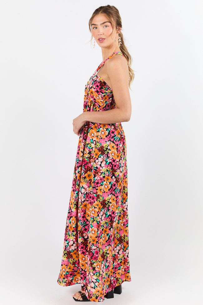 Waterside Elegance Multi Floral Halter Neck Maxi Dress FINAL SALE-Sunny Prom