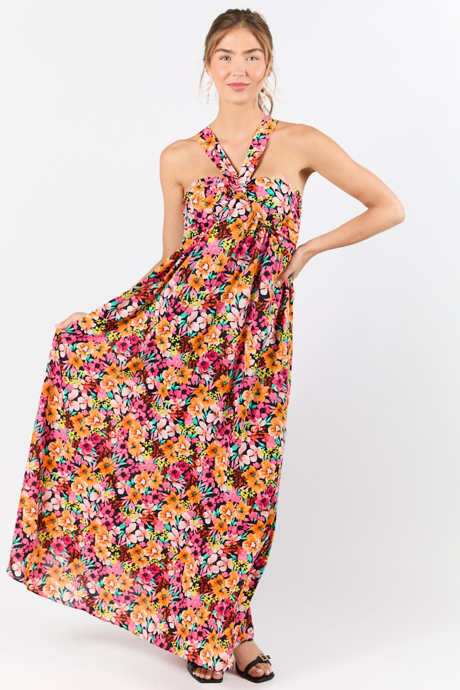 Waterside Elegance Multi Floral Halter Neck Maxi Dress FINAL SALE-Sunny Prom