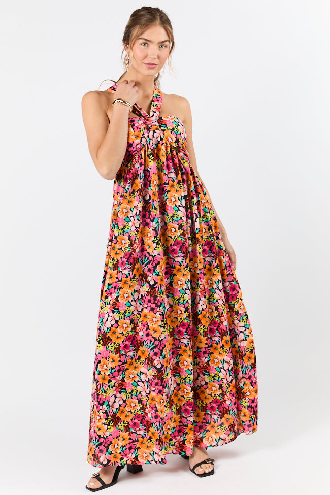 Waterside Elegance Multi Floral Halter Neck Maxi Dress FINAL SALE-Sunny Prom