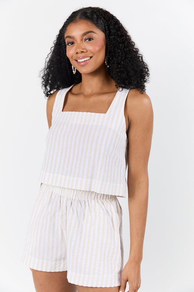 Can't Convince Me Ivory and Taupe Striped Woven Set FINAL SALE-Sunny Prom