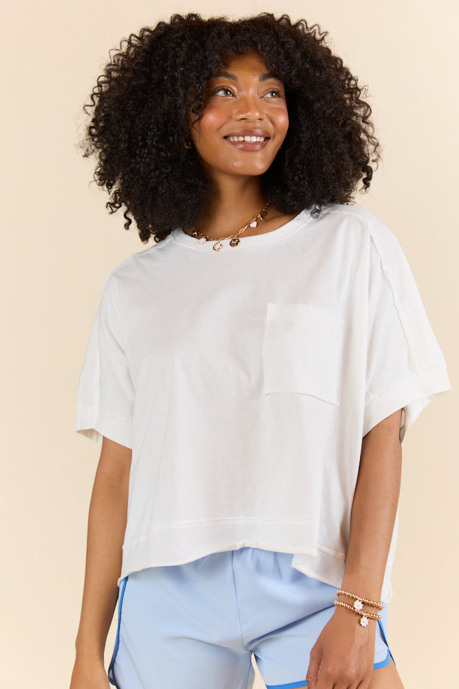 Walk Out White Oversized Washed Crop Knit Top FINAL SALE-Sunny Prom