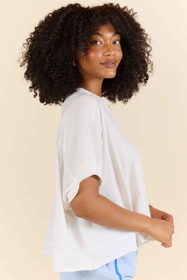 Walk Out White Oversized Washed Crop Knit Top FINAL SALE-Sunny Prom