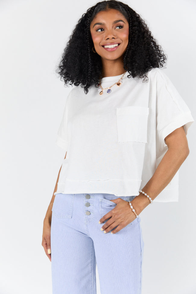 Walk Out White Oversized Washed Crop Knit Top FINAL SALE-Sunny Prom