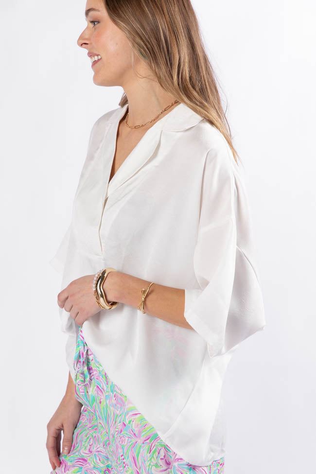 Dramatic Entrance Ivory Oversized Satin Collared Blouse FINAL SALE-Sunny Prom