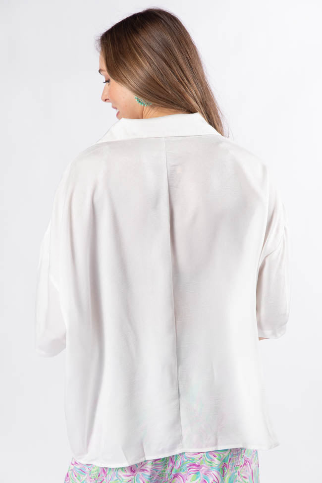 Dramatic Entrance Ivory Oversized Satin Collared Blouse FINAL SALE-Sunny Prom