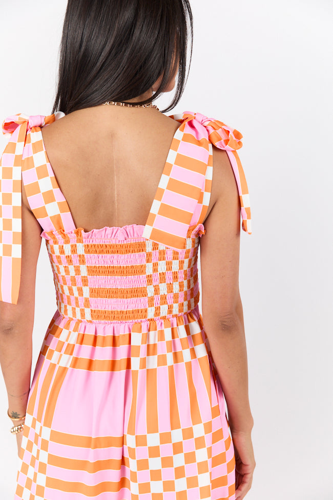 Get The Check Pink and Orange Printed Checkered Maxi Dress-Sunny Prom