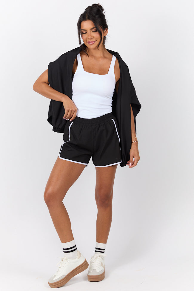 On The Move Black and White Running Shorts With Contrast Trim FINAL SALE-Sunny Prom