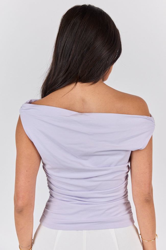 Off Topic Purple Ruched Off The Shoulder Knit Top-Sunny Prom