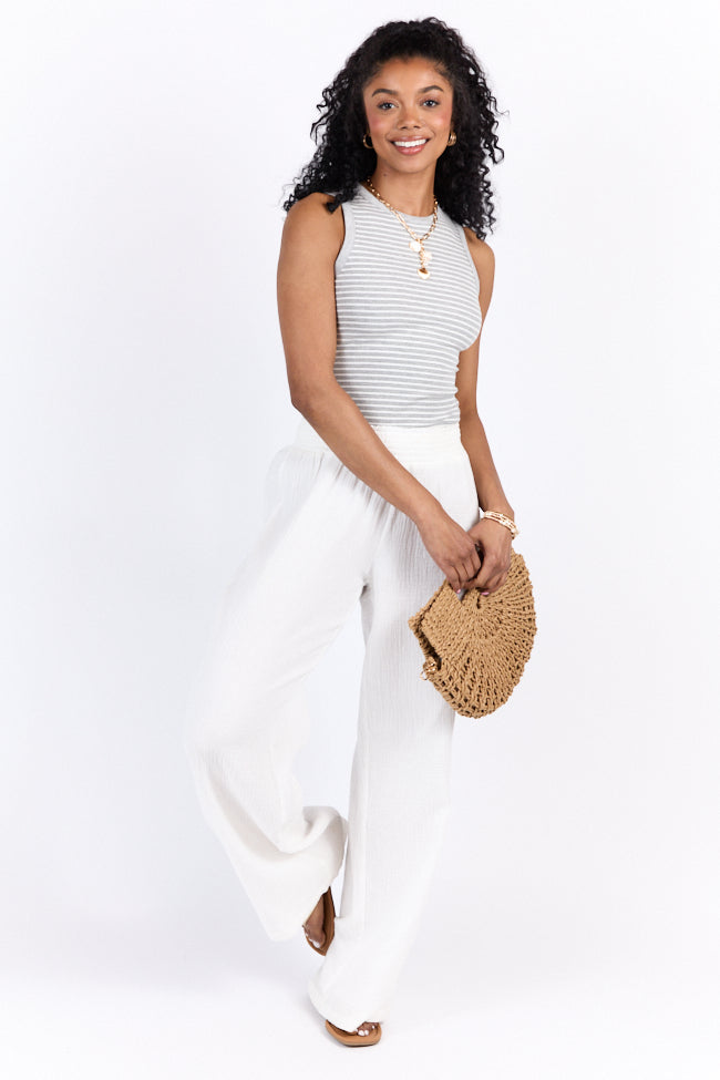 Core Values Grey and Ivory Ribbed Stripe High Neck Tank-Sunny Prom