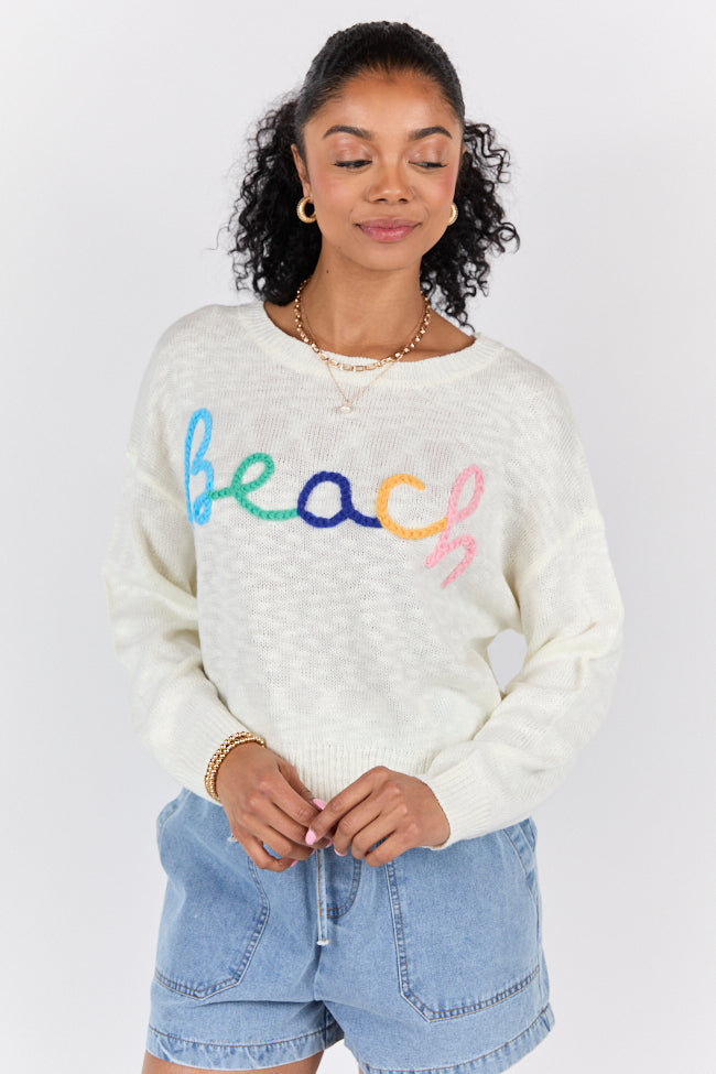 Take Me To The Beach Ivory Sweater FINAL SALE-Sunny Prom