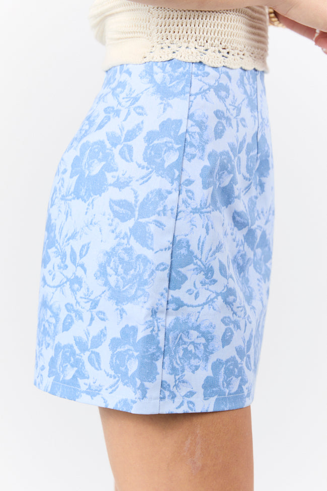 Believe Me Blue A-Line Floral Mini Skort FINAL SALE-Sunny Prom