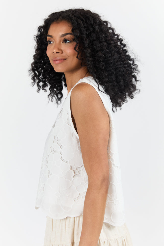Right Through Me Ivory Eyelet Tank-Sunny Prom