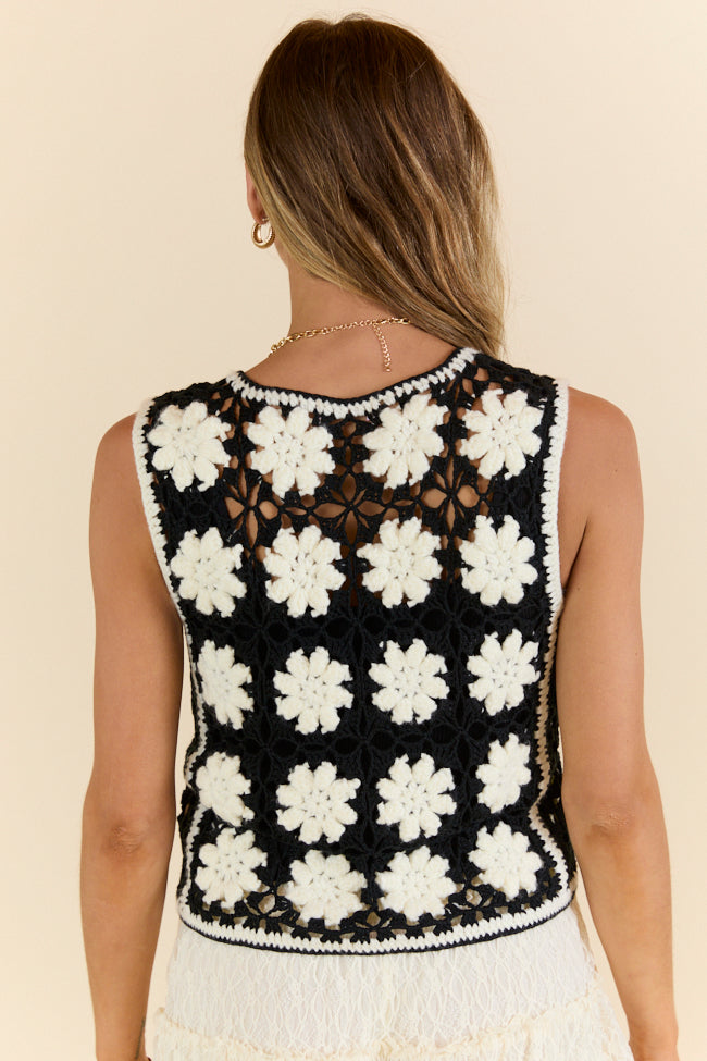 Rodeo Drive Black and Ivory Crochet Sweater Vest-Sunny Prom