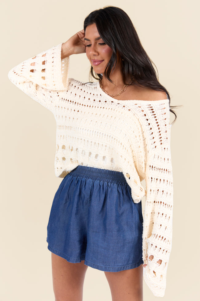 Chasing Daylight Cream Open Knit V-Neck Sweater SALE-Sunny Prom