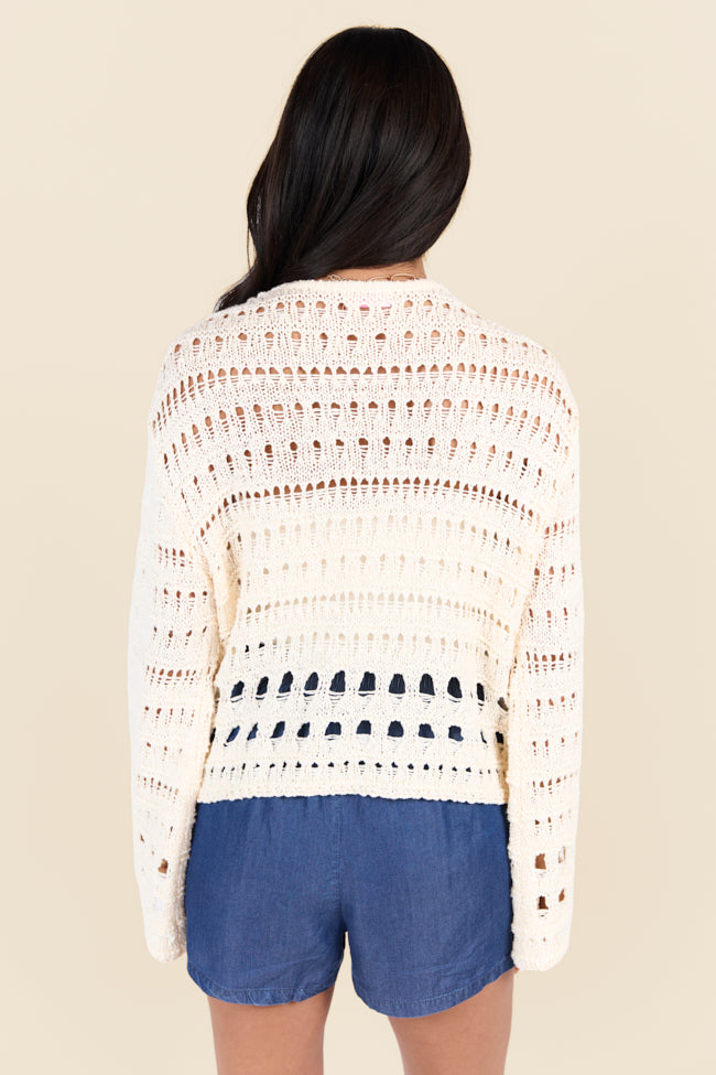 Chasing Daylight Cream Open Knit V-Neck Sweater SALE-Sunny Prom