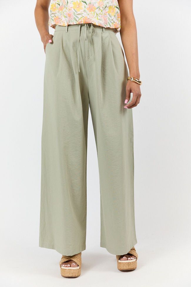 True Bliss Sage Pull On Wide Leg Trousers FINAL SALE-Sunny Prom