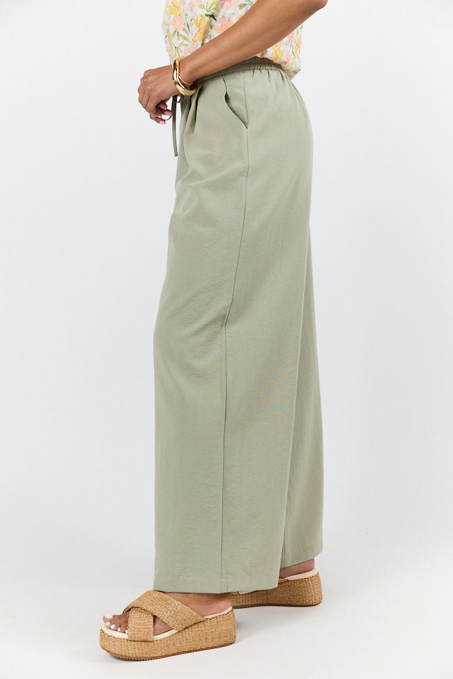 True Bliss Sage Pull On Wide Leg Trousers FINAL SALE-Sunny Prom