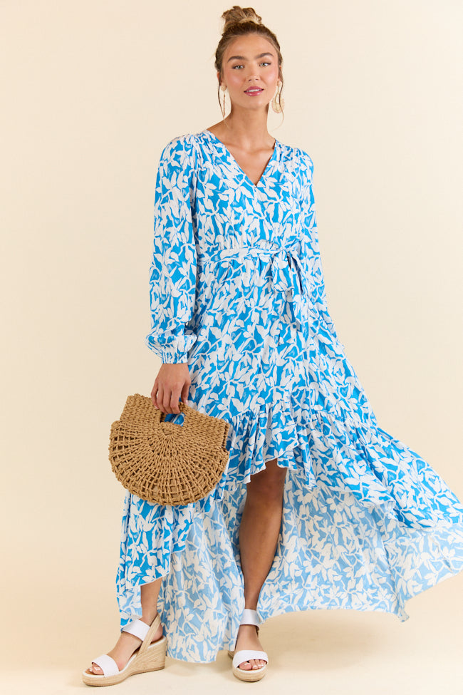 Palmetto Paradise Blue and White Long Sleeve Maxi Dress SALE-Sunny Prom