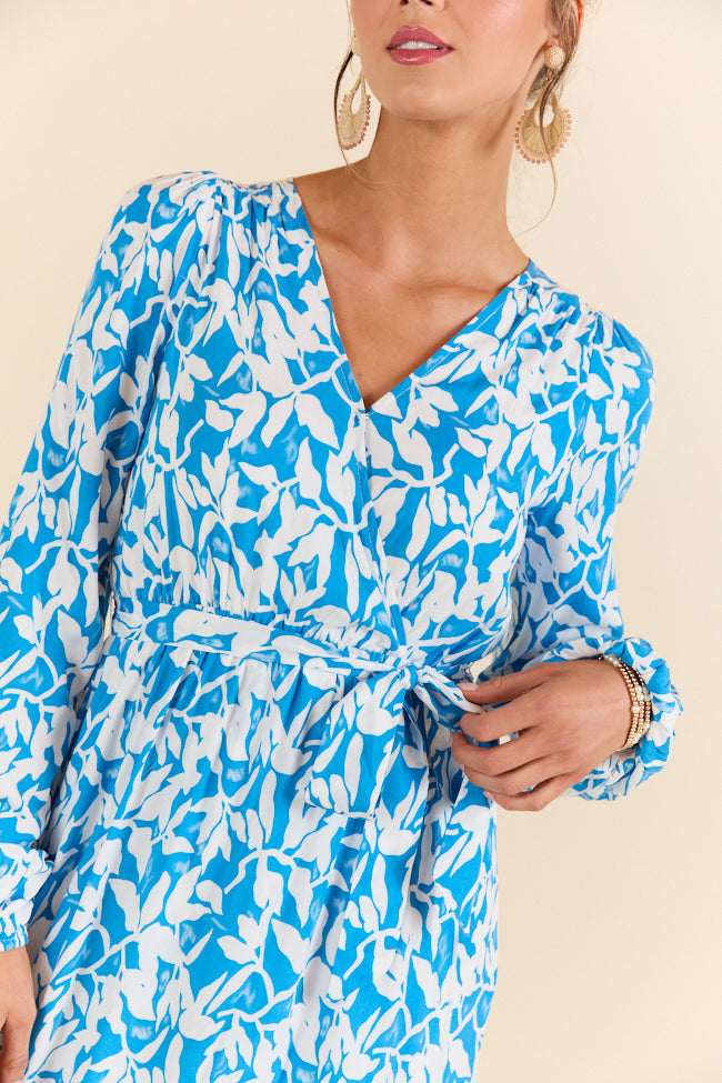 Palmetto Paradise Blue and White Long Sleeve Maxi Dress SALE-Sunny Prom