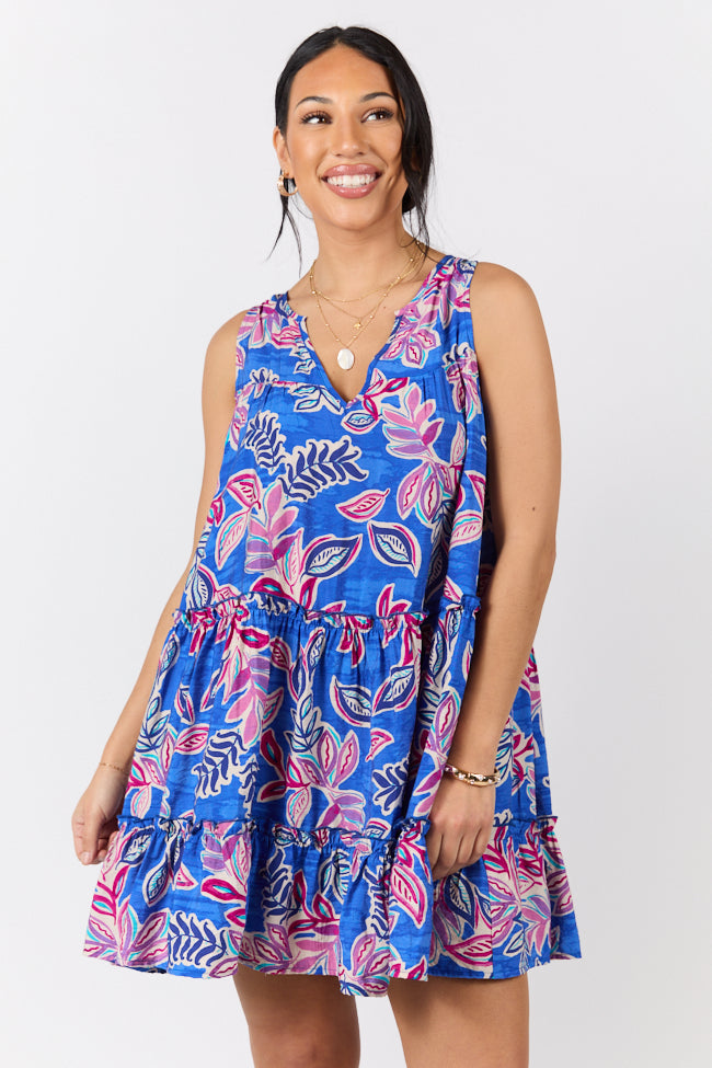 Hanging Loose Blue Multi Floral Print Tank Shirt Dress SALE-Sunny Prom