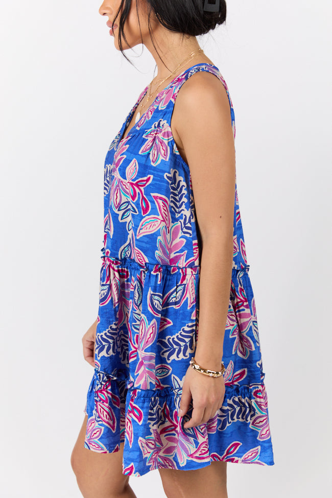 Hanging Loose Blue Multi Floral Print Tank Shirt Dress SALE-Sunny Prom