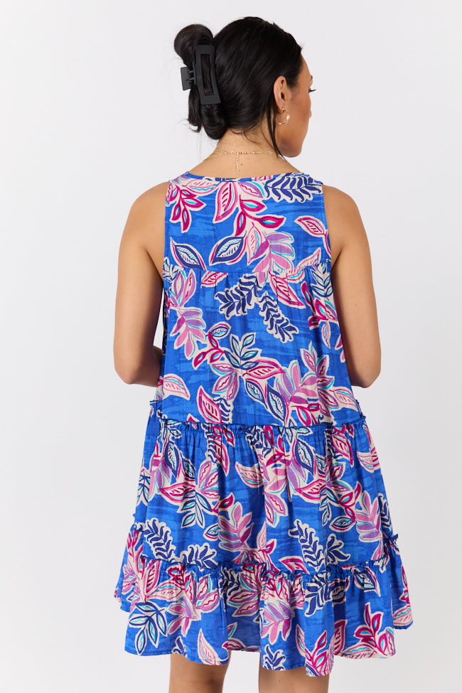 Hanging Loose Blue Multi Floral Print Tank Shirt Dress SALE-Sunny Prom