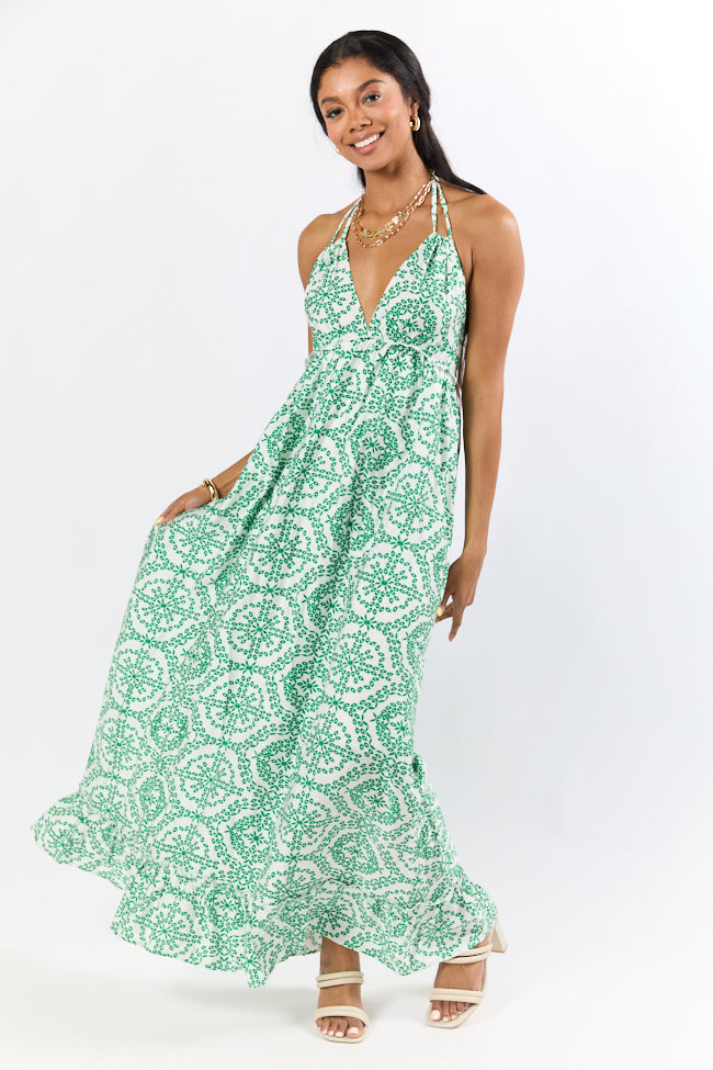 Charleston Charm Green and Ivory Printed Maxi Dress FINAL SALE-Sunny Prom