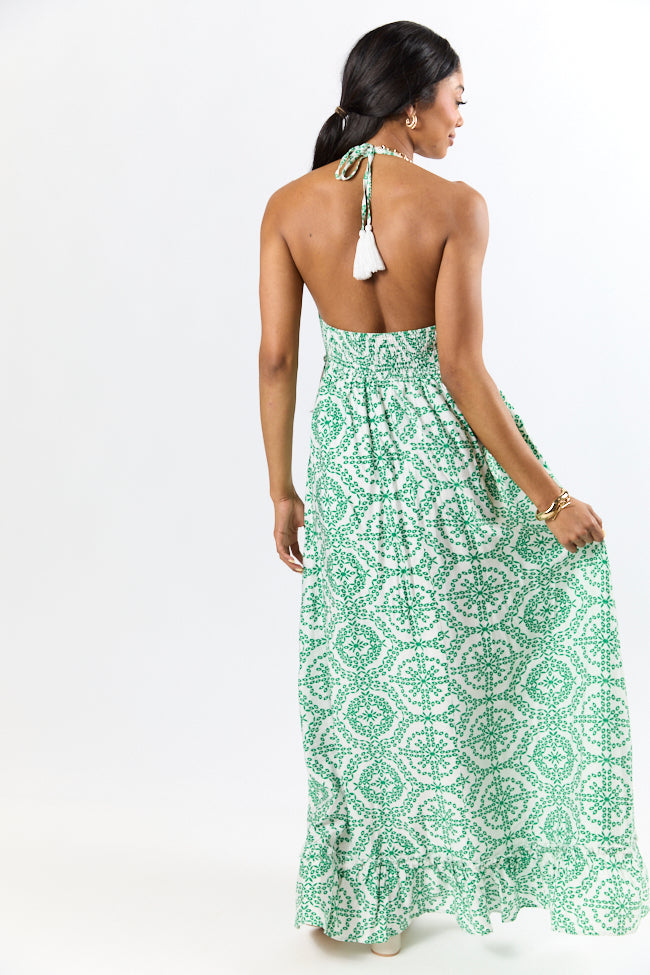 Charleston Charm Green and Ivory Printed Maxi Dress FINAL SALE-Sunny Prom
