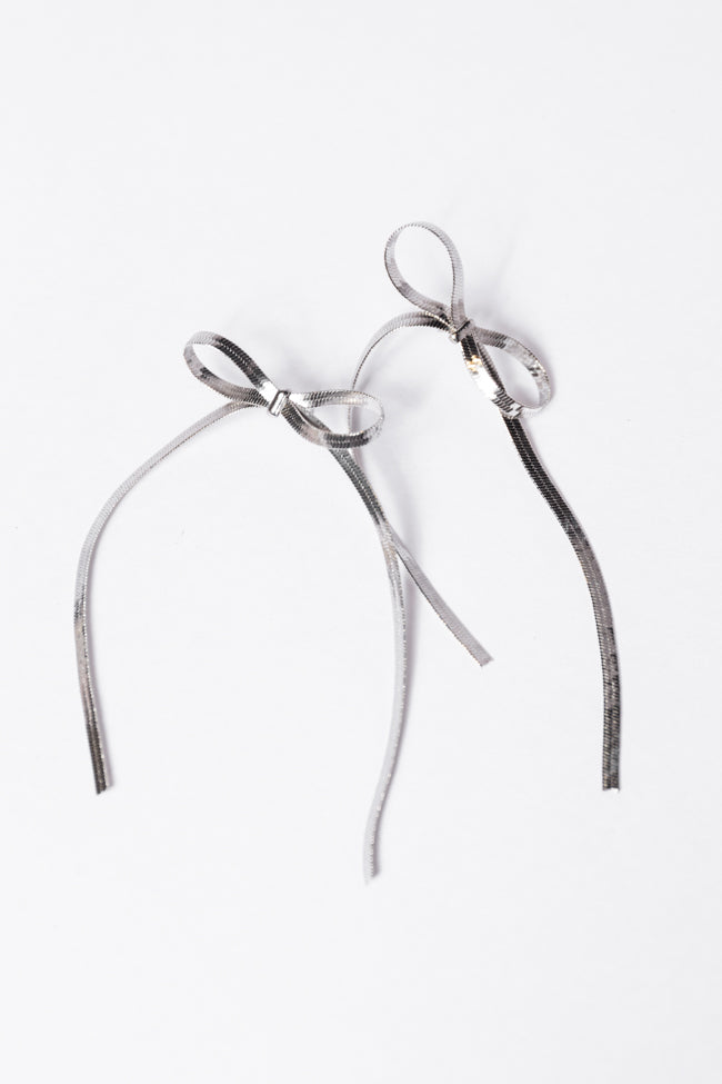 Snake Chain Silver Bow Earrings SALE-Sunny Prom