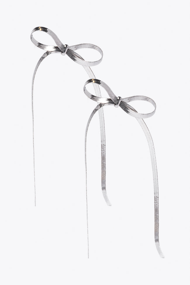 Snake Chain Silver Bow Earrings SALE-Sunny Prom